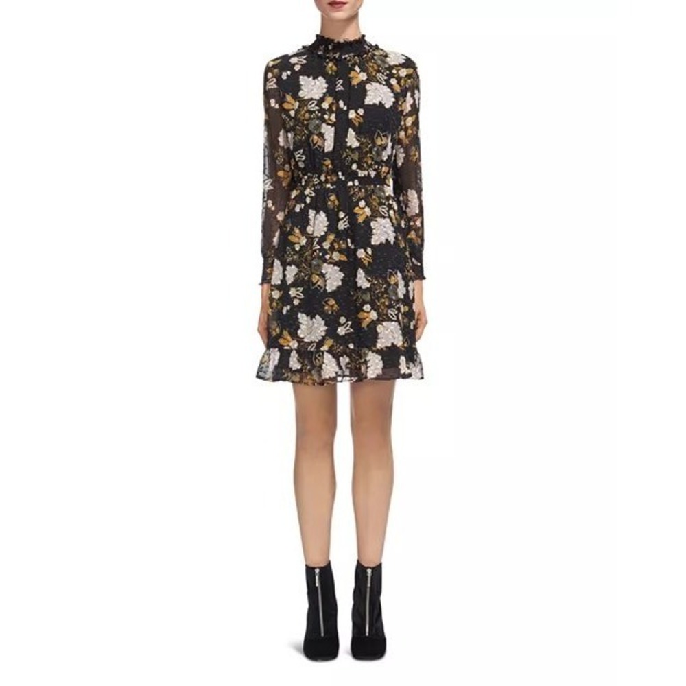 Whistles Belize Botanical Print Dobby Dress Size 10 Cocktail Feminine Dainty